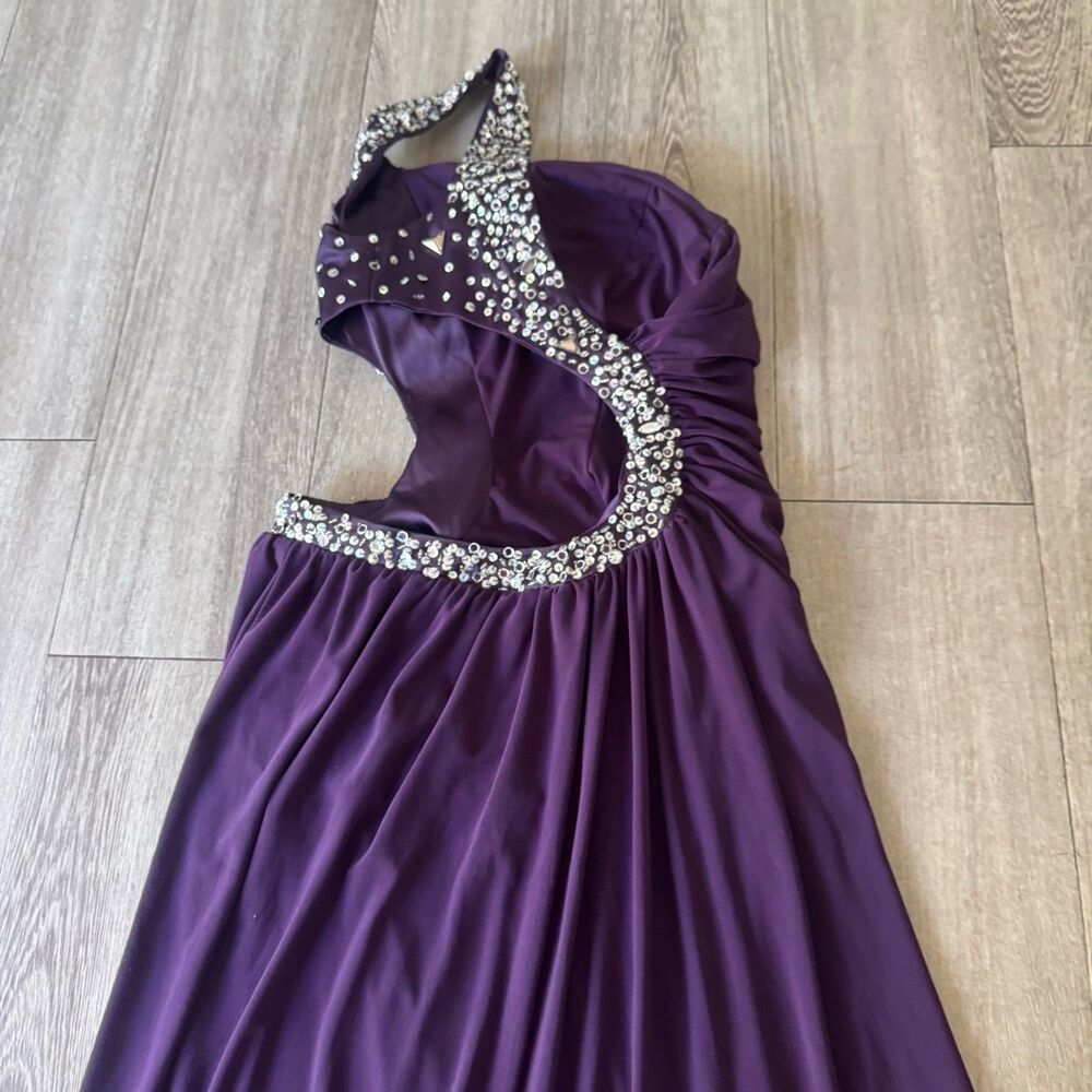 Nox Anabel Purple One Shoulder Prom Dress Gown Cutout Rhinestone Beaded XS Chic - Picture 4 of 14